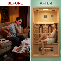 1 Person Extendable FAR Infrared Sauna for Home, Hemlock Wood Low EMF 6 Carbon Heaters Indoor Saunas with LED Lights, Bluetooth Speaker, Digital Control Panel, and Seating Bench — Before & After