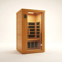 1 Person Extendable FAR Infrared Sauna for Home, Hemlock Wood Low EMF 6 Carbon Heaters Indoor Saunas with LED Lights, Bluetooth Speaker, Digital Control Panel, and Seating Bench — Studio Shot