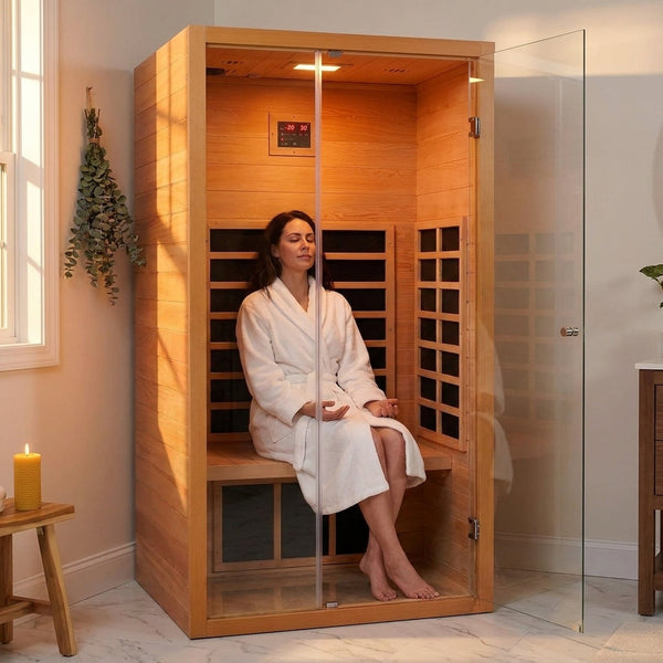 Home Infrared Sauna Built for Daily Wellness, Hemlock Wood, 6 Carbon Heaters, Low EMF, Digital Controls
