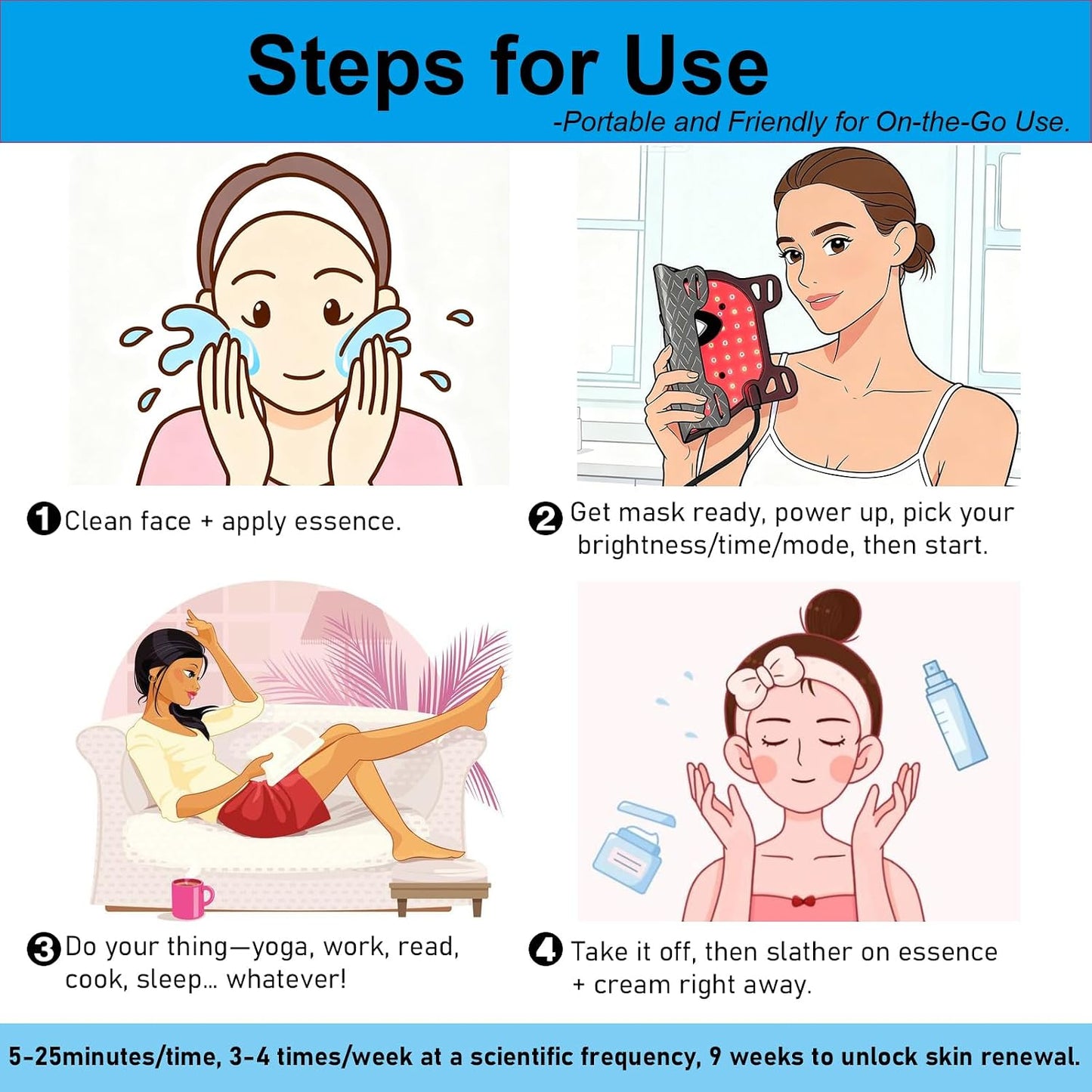 Red Light Therapy Mask for Face, Black | LED Face Mask Light Therapy, 3 Modes, Remote, Timing Function