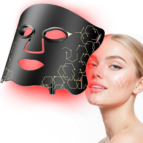 Red Light Therapy Mask with Cooling Gel Pack, 7-Color NIR 850Nm LED Face Mask, LED Light Therapy Mask (E106A) with Rechargeable Remote - 180 Mins Use, Red Light Mask Home Travel Gift, Black