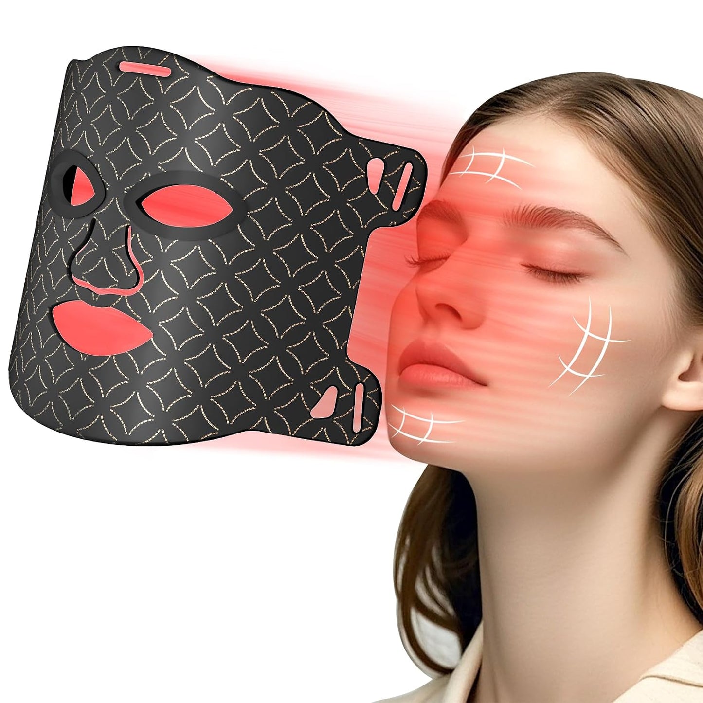 Red Light Therapy Mask for Face, Black | LED Face Mask Light Therapy, 3 Modes, Remote, Timing Function