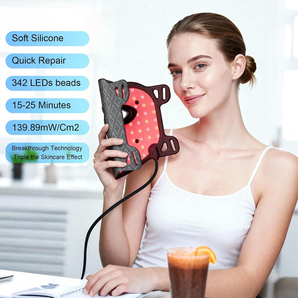 Red Light Therapy Mask for Face, Black | LED Face Mask Light Therapy, 3 Modes, Remote, Timing Function