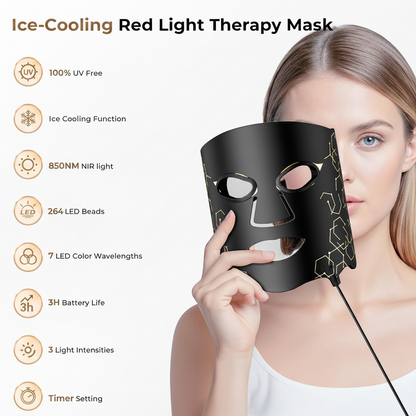 Red Light Therapy Mask with Cooling Gel Pack, 7-Color NIR 850Nm LED Face Mask, LED Light Therapy Mask (E106A) with Rechargeable Remote - 180 Mins Use, Red Light Mask Home Travel Gift, Black
