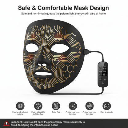 Red Light Therapy Mask with Cooling Gel Pack, 7-Color NIR 850Nm LED Face Mask, LED Light Therapy Mask (E106A) with Rechargeable Remote - 180 Mins Use, Red Light Mask Home Travel Gift, Black