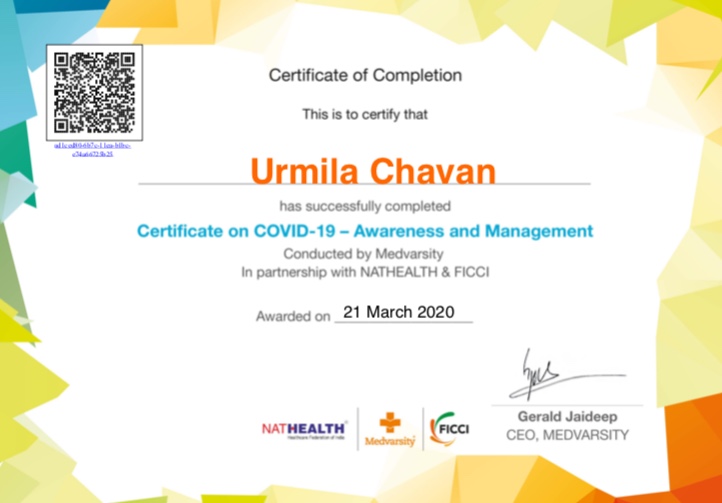 Dr Urmila`s certificate