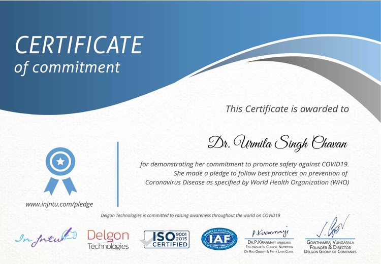 Dr Urmila`s certificate