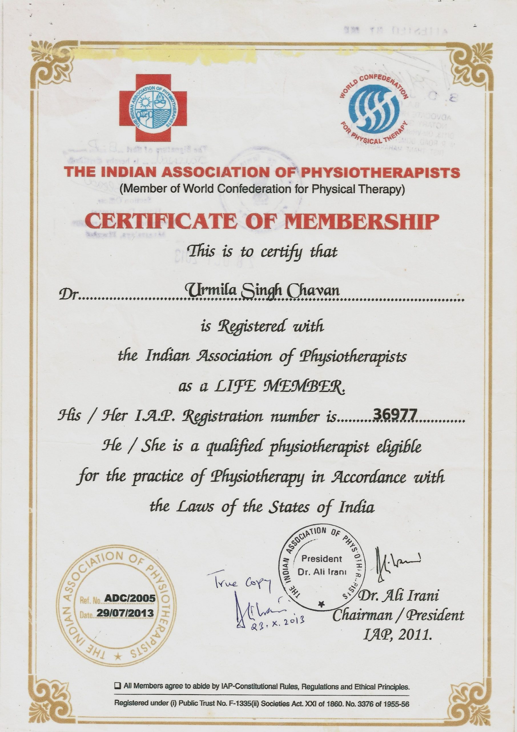 Dr Urmila`s certificate